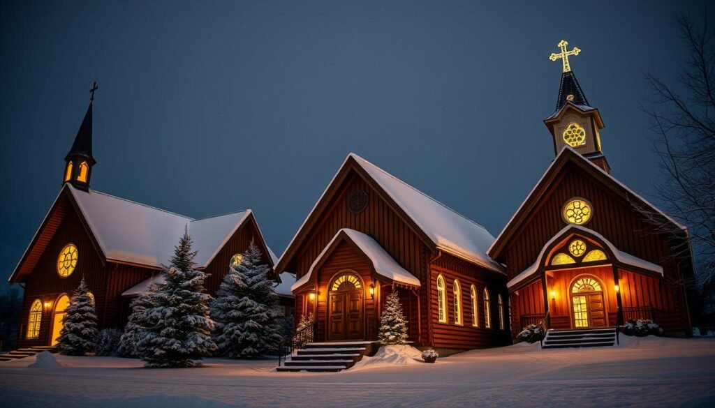 Norweskie Koscioly Wypelniaja sie Swiatlem Swiec w Wigilie